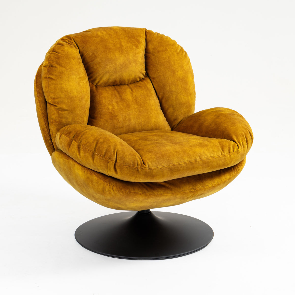 Fauteuil pivotant en velours ocre