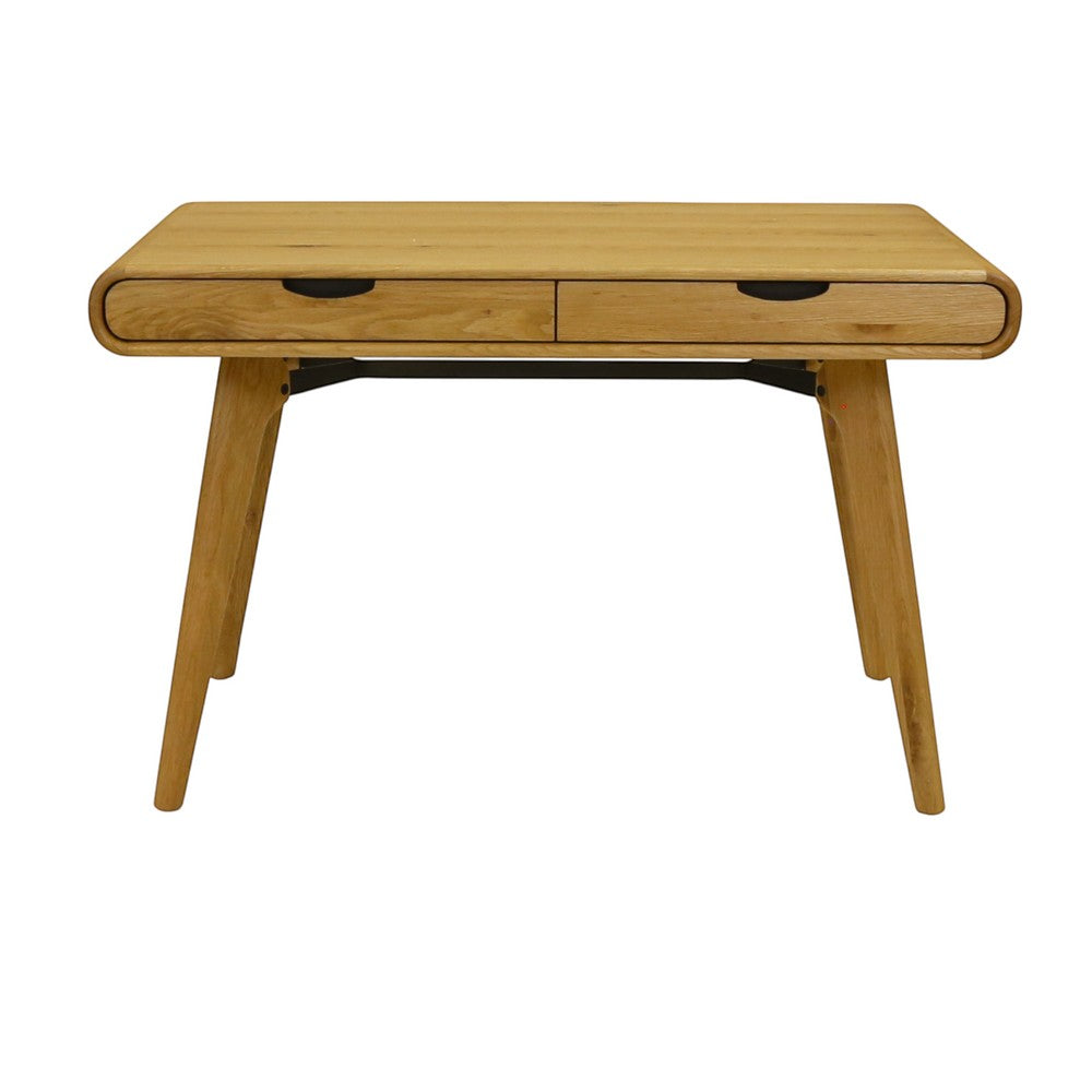 Bureau ZAGO STORE en chêne naturel avec deux tiroirs et pieds fuselés, design scandinave épuré