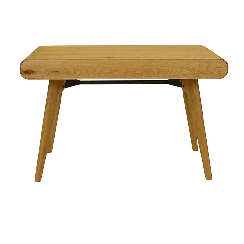 Bureau ZAGO STORE en chêne naturel avec deux tiroirs intégrés et pieds compas, design scandinave épuré