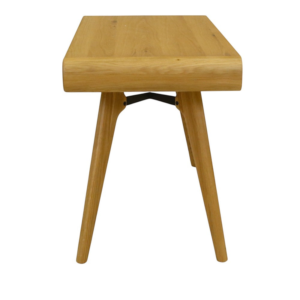 Bureau 2 tiroirs ZAGO STORE en chêne massif naturel avec pieds compas, vue de profil sur fond blanc.