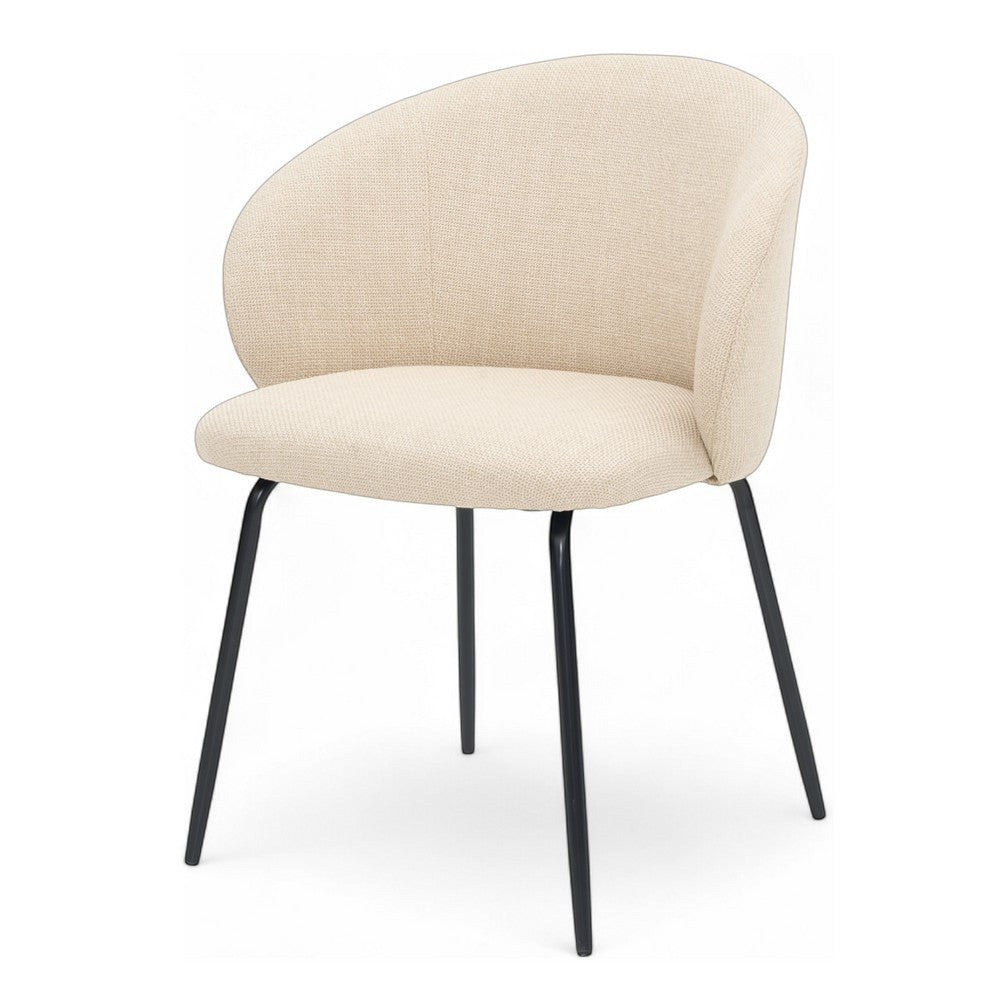 Chaise de repas ZAGO STORE en tissu écru avec dossier enveloppant et pieds en métal noir contemporains