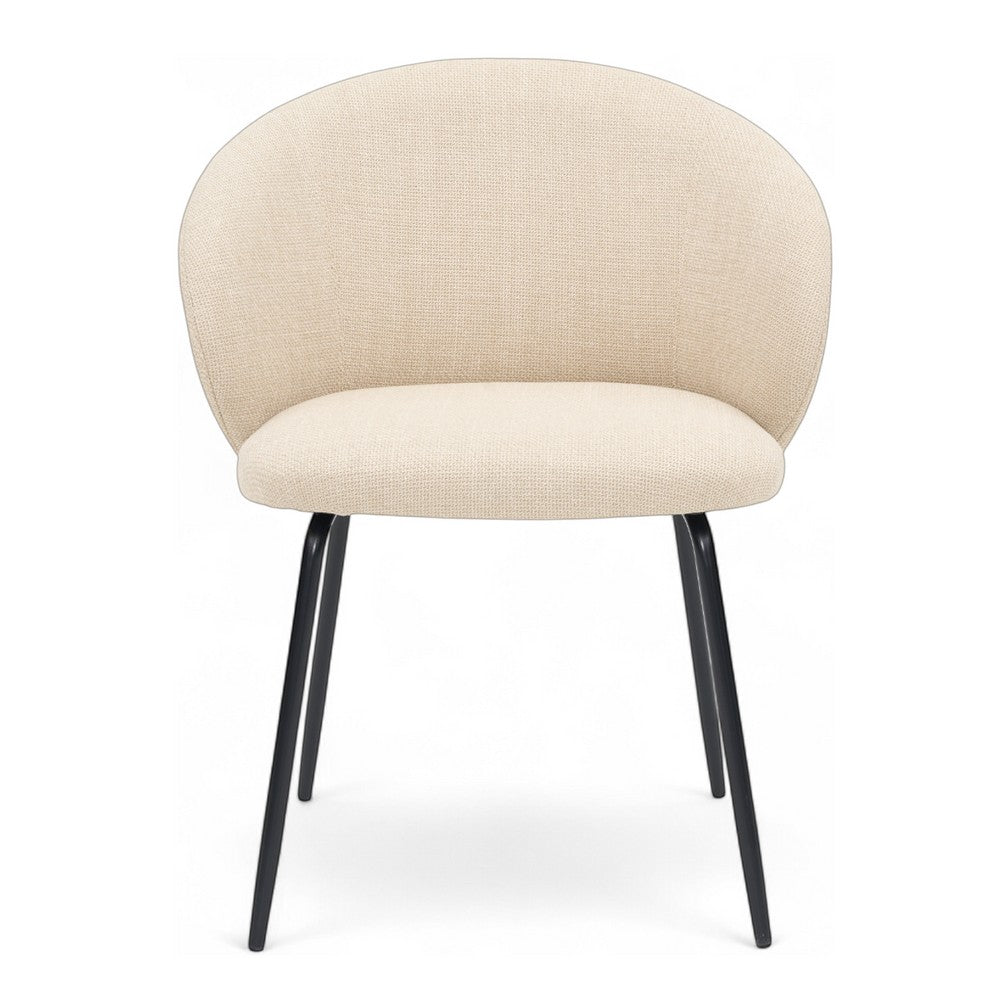 Chaise de repas ZAGO STORE en tissu écru avec dossier enveloppant et pieds en métal noir contemporains