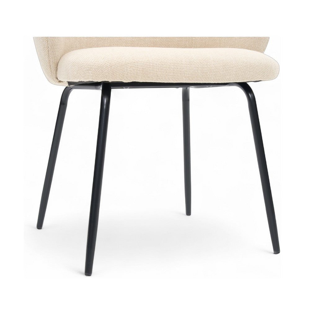 Chaise de repas ZAGO STORE en tissu écru avec dossier enveloppant et pieds en métal noir contemporains