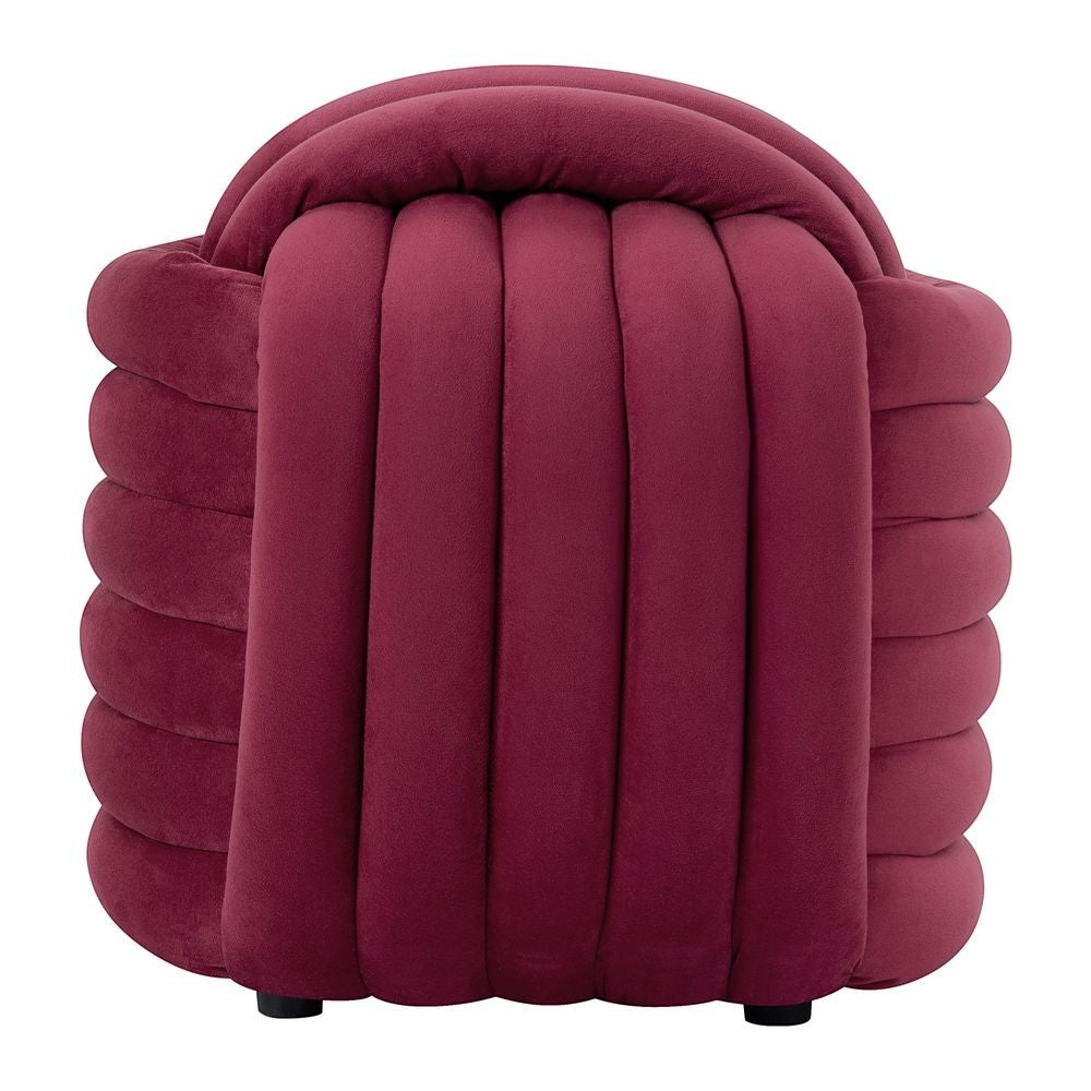 Pouf ZAGO STORE en forme de nœud sculptural, recouvert de velours bordeaux doux et élégant