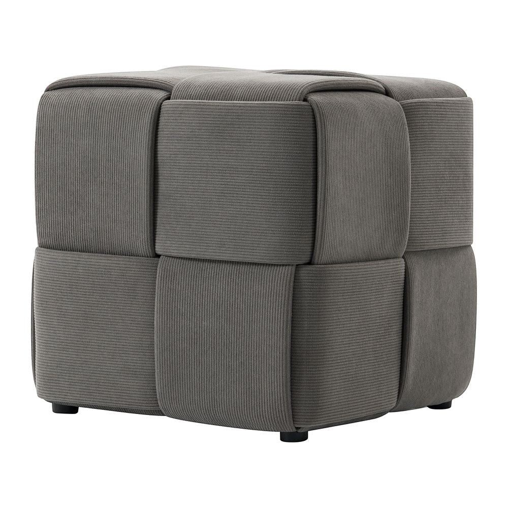 Pouf ZAGO STORE gris en velours côtelé au design tressé moderne et élégant pour salon ou chambre