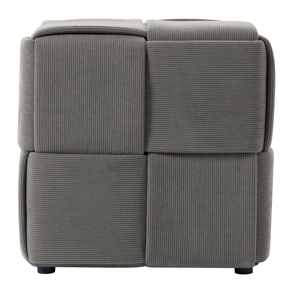 Pouf ZAGO STORE gris en velours côtelé avec un design tressé moderne et élégant pour salon ou chambre
