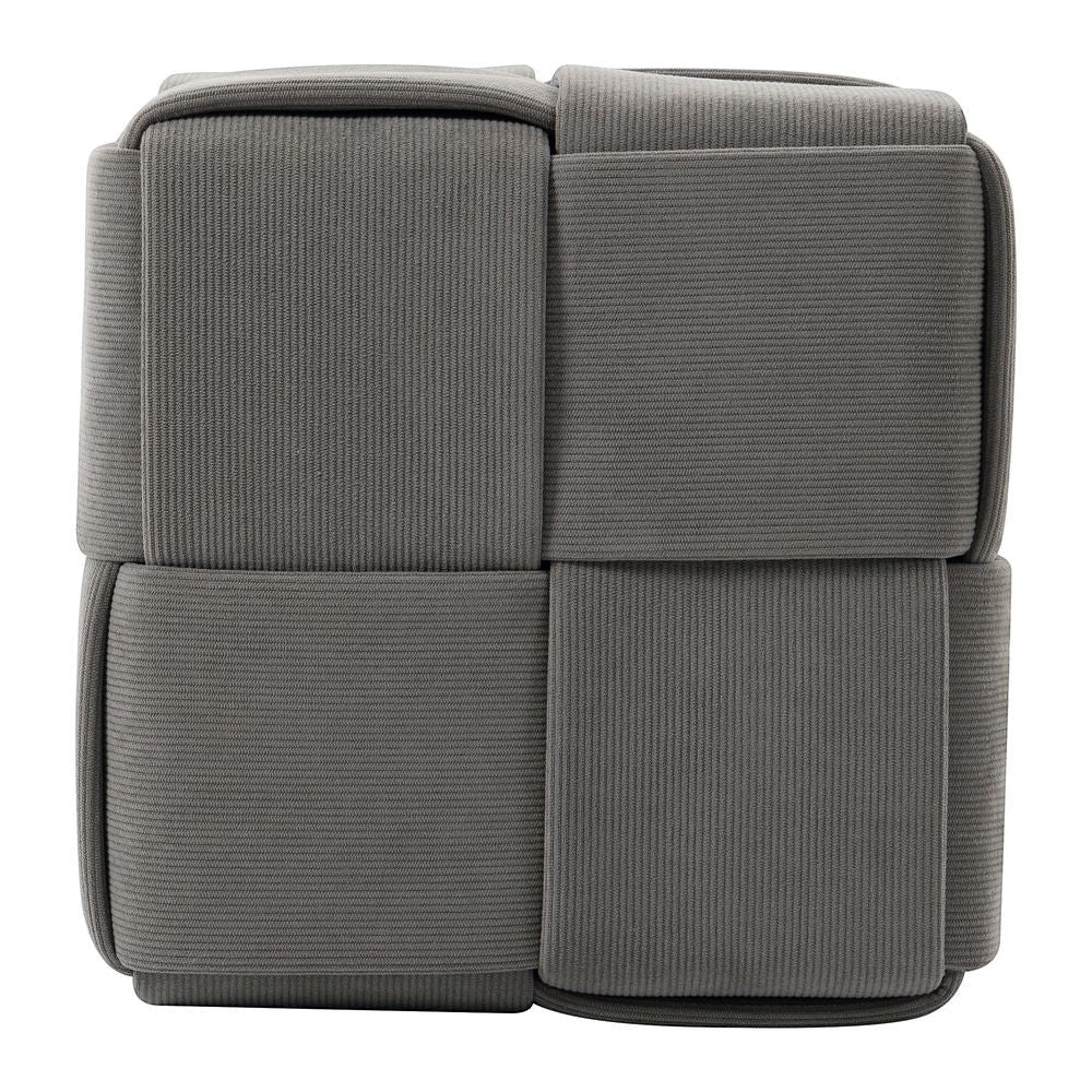 Pouf ZAGO STORE gris en velours côtelé avec un design tressé moderne et élégant pour salon ou chambre.
