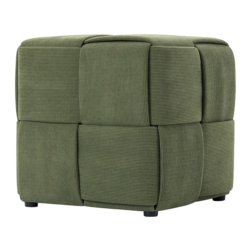 Pouf ZAGO STORE carré en velours côtelé kaki avec un design tressé moderne et élégant