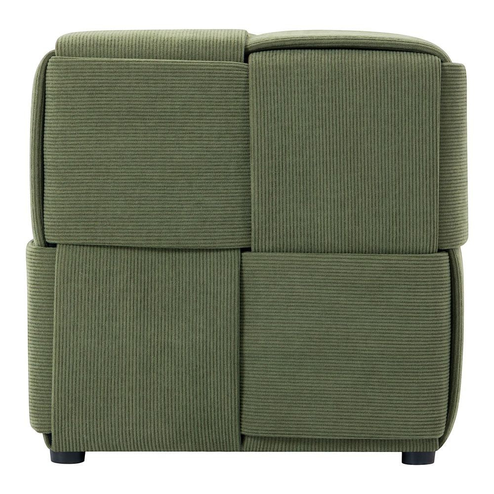 Pouf ZAGO STORE en velours côtelé kaki avec un design tressé moderne et élégant pour une décoration intérieure cosy