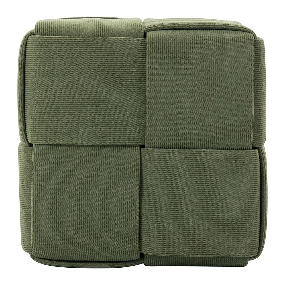 Pouf ZAGO STORE carré en velours côtelé kaki avec un design tressé moderne et élégant